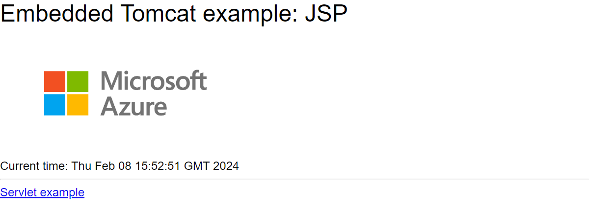 Screenshot of embedded Tomcat web app running in Azure App Service.