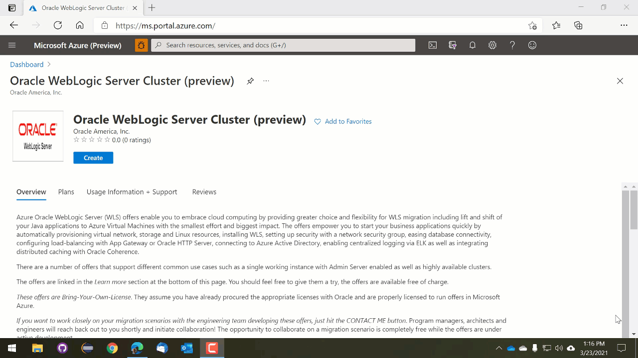 You can use the Azure portal to deploy WebLogic Server on Azure