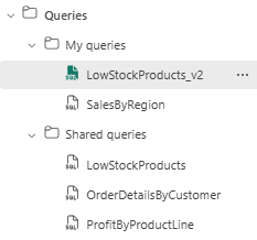 Screenshot from the Fabric portal of the Queries folder.