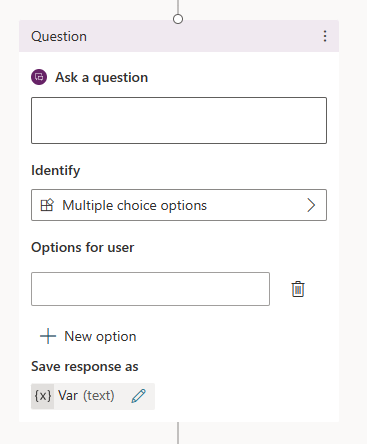 Screenshot of a new question node.